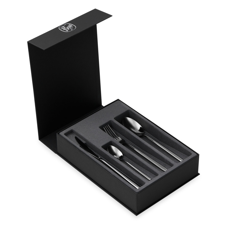 Набор столовых приборов Broggi Stiletto Total Black на 6 персон 24 предмета, толщина 5,5 мм, п/к