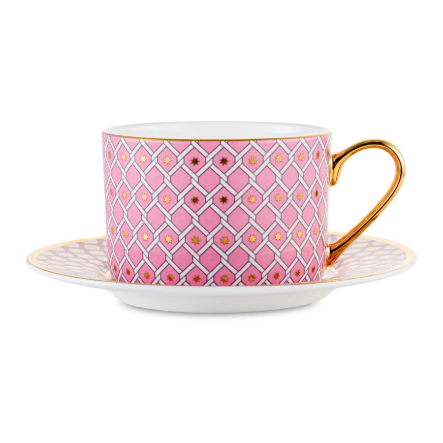 Чашка чайная с блюдцем ИФЗ Идиллия Астра 2 250 мл, фарфор костяной, розовая