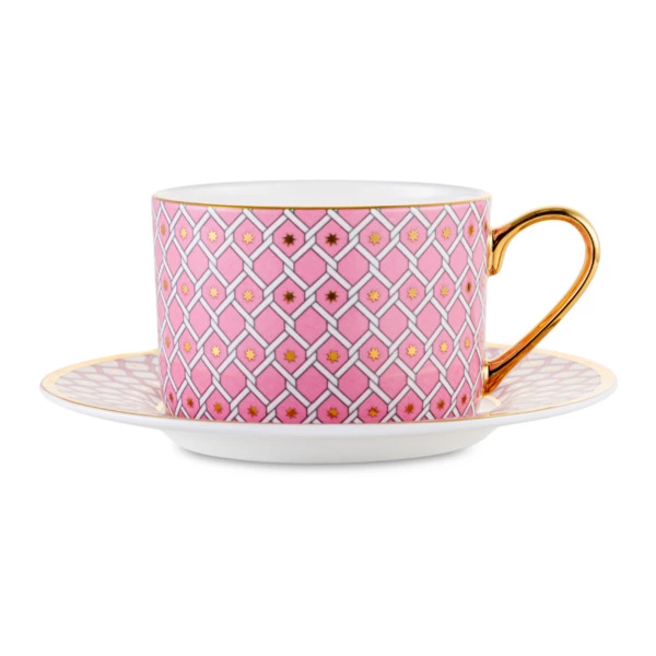 Чашка чайная с блюдцем ИФЗ Идиллия Астра 2 250 мл, фарфор костяной, розовая