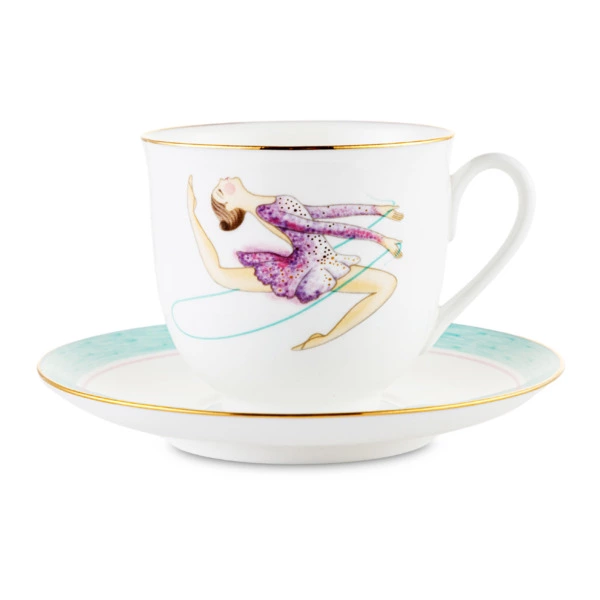 Чашка кофейная с блюдцем ИФЗ Ландыш Скакалка 180 мл, фарфор костяной, белая