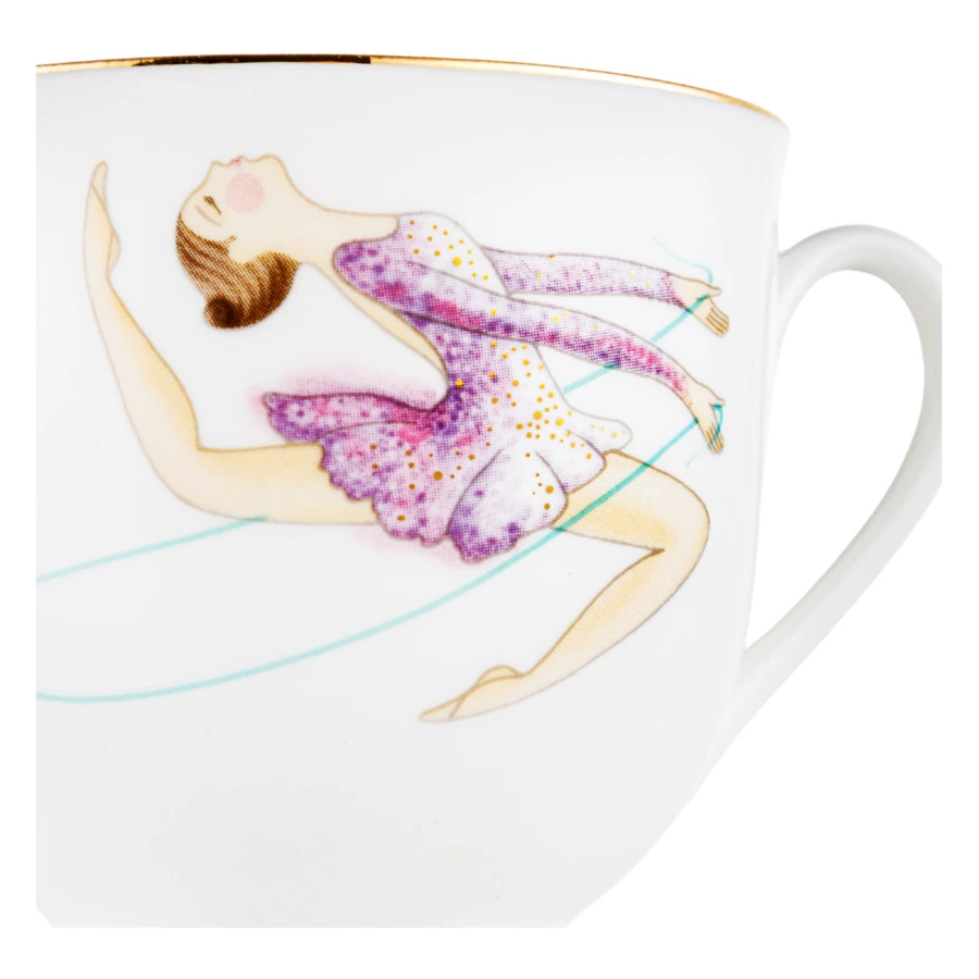 Чашка кофейная с блюдцем ИФЗ Ландыш Скакалка 180 мл, фарфор костяной, белая