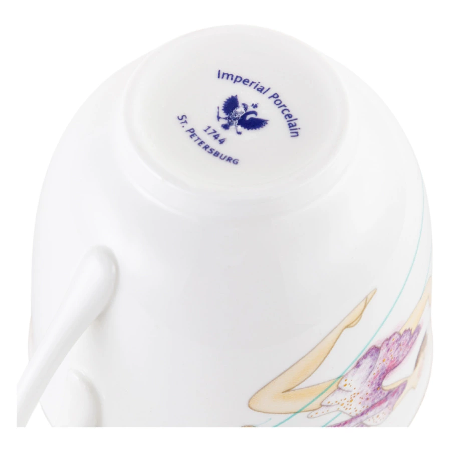 Чашка кофейная с блюдцем ИФЗ Ландыш Скакалка 180 мл, фарфор костяной, белая