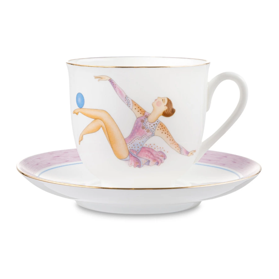 Чашка кофейная с блюдцем ИФЗ Ландыш Мяч 180 мл, фарфор костяной, белая