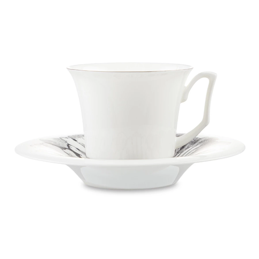 Чашка чайная с блюдцем ИФЗ Юлия Сысоев Волшебный сад 210 мл, фарфор твердый, белая