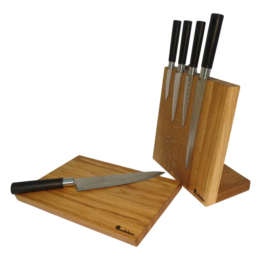 Подставка магнитная для 5 кухонных ножей Woodinhome с разделочной доской Н26х25х12,5см -Sale