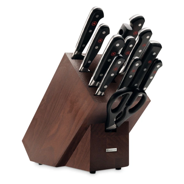 Набор кухонных ножей с ножницами, вилкой и мусатом Wuesthof Classic 12 предметов, темная подставка