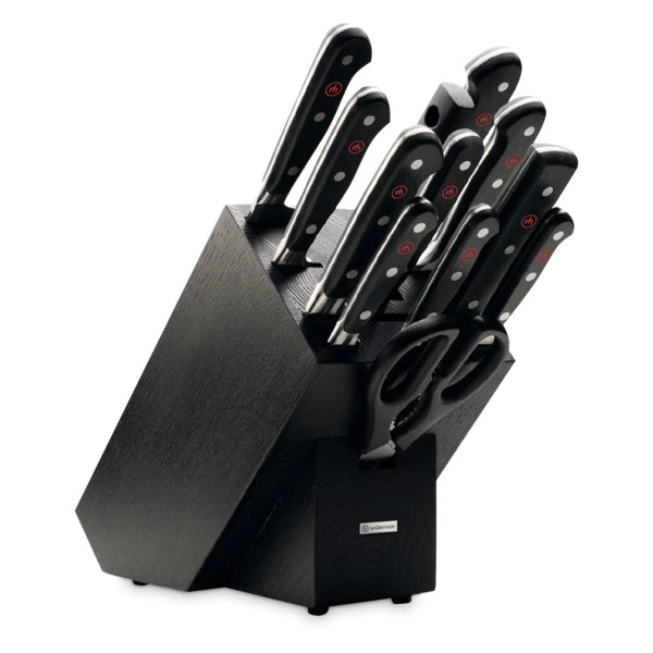 Набор кухонных ножей с ножницами, вилкой и мусатом Wuesthof Classic 12 предметов, черная подставка