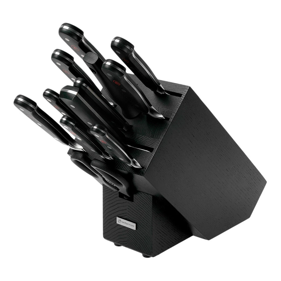 Набор кухонных ножей с ножницами, вилкой и мусатом Wuesthof Classic 12 предметов, черная подставка