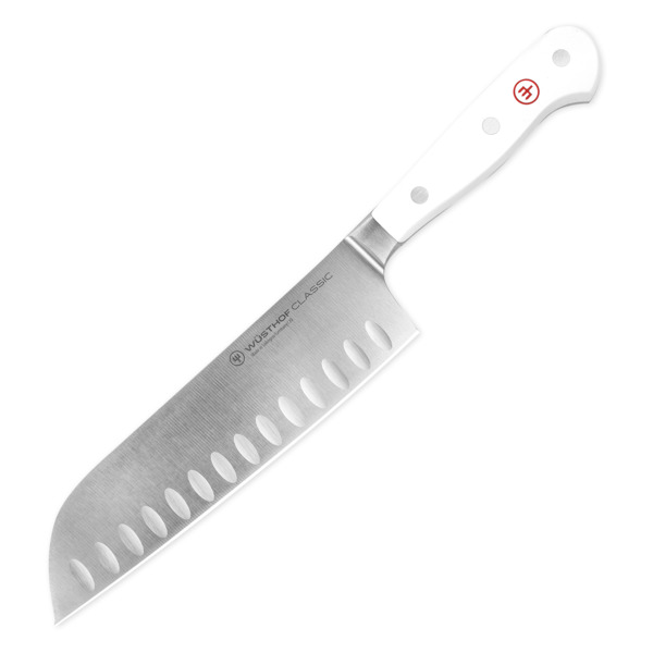Нож поварской Сантоку Wuesthof White Classic 17 см с углублениями на кромке, сталь кованая