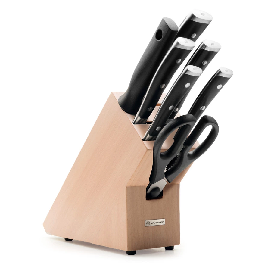 Набор ножей с ножницами и мусатом Wuesthof Classic Ikon 7 предметов, светлая подставка