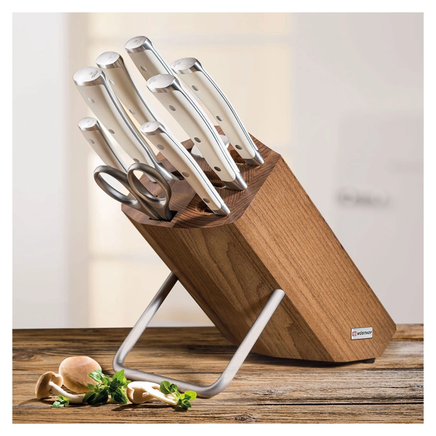 Набор ножей с ножницами и мусатом Wuesthof Ikon Cream White 8 предметов, деревянная подставка