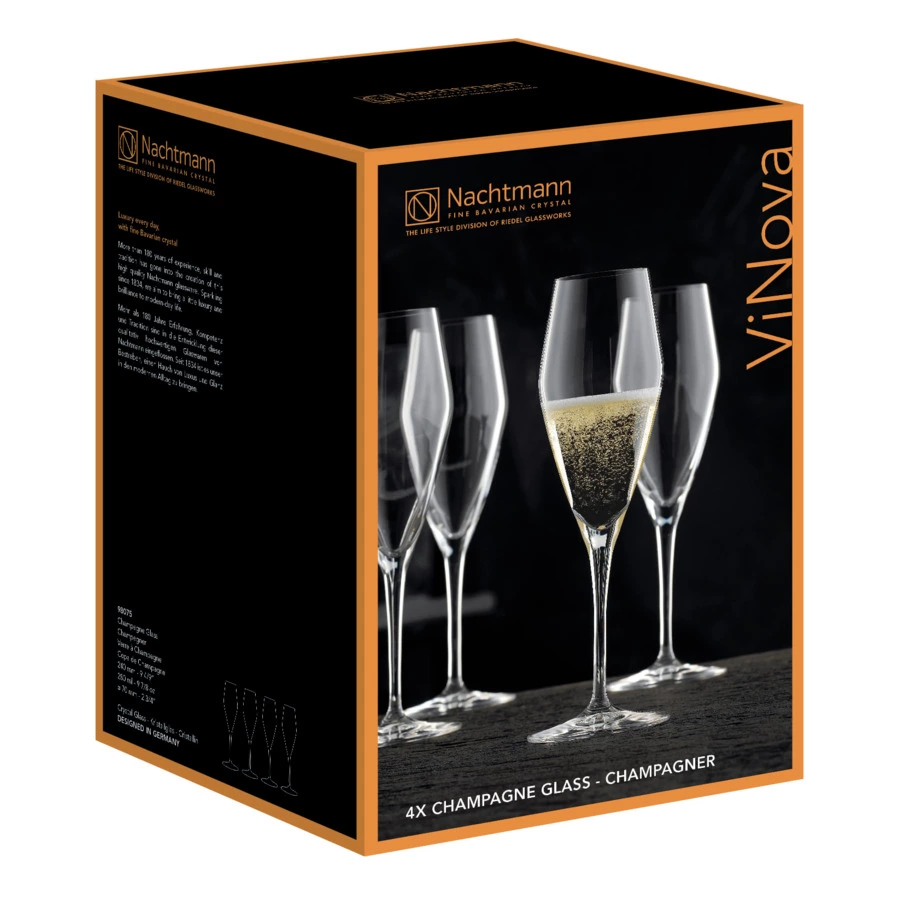Набор бокалов для шампанского Nachtmann Vinova 280 мл, 4 шт, хрусталь бессвинцовый, п/к