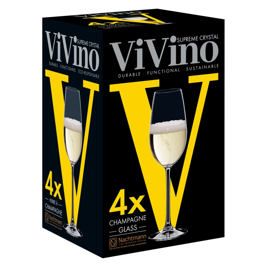 Набор бокалов для шампанского Nachtmann Vivino 260 мл, h21,7хd6,6 см, 4 шт, хрусталь бессвинцовый