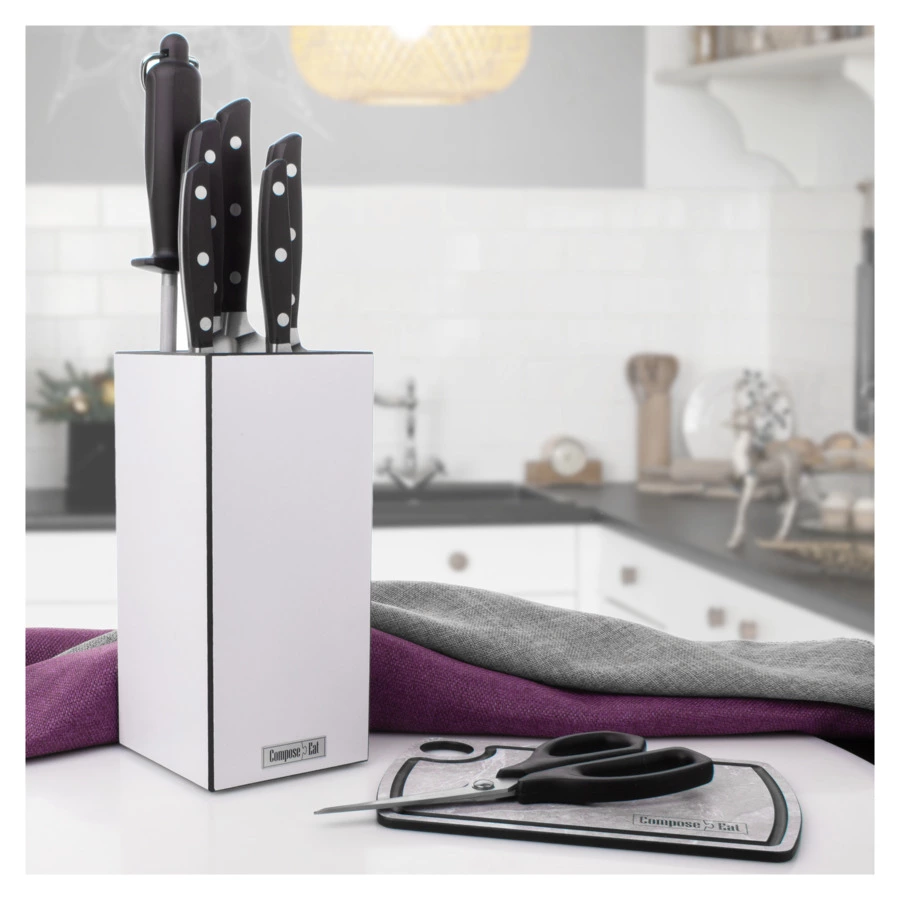 Подставка для ножей ComposeEat Elegance 11х11х24 см, композит, белая