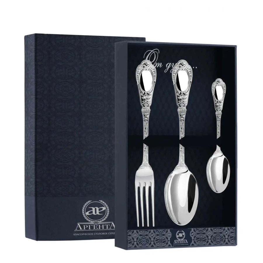 Набор столовых приборов в футляре АргентА Фамильный 229,39 г 3 предмета, серебро 925