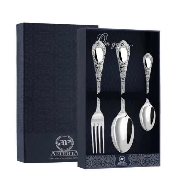 Набор столовых приборов в футляре АргентА Фамильный 229,39 г 3 предмета, серебро 925