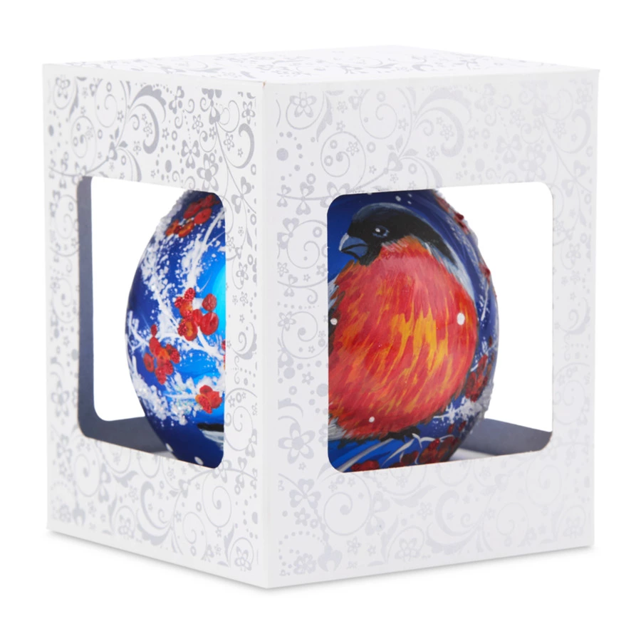 Игрушка елочная шар Bartosh Зимний снегирь 10 см, стекло, п/к