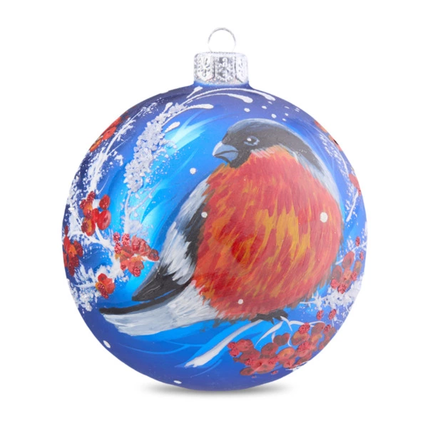 Игрушка елочная шар Bartosh Зимний снегирь 10 см, стекло, п/к