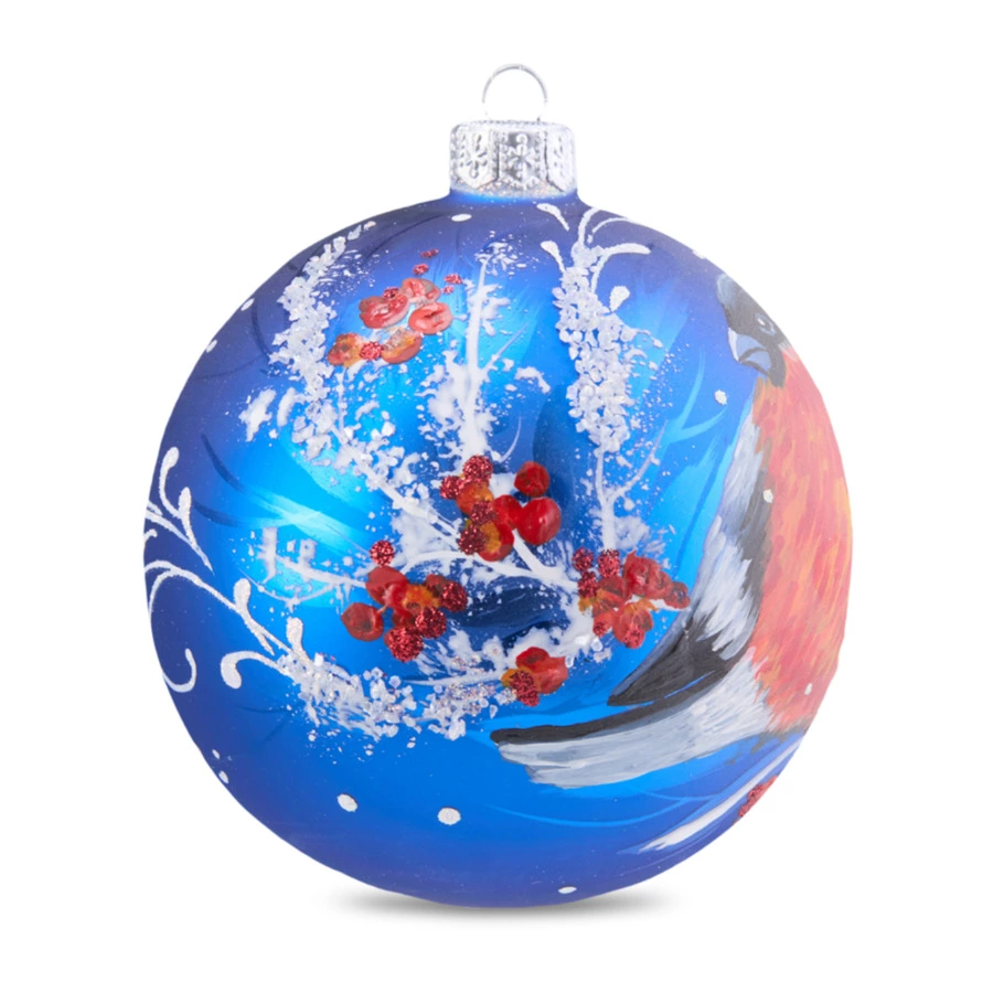 Игрушка елочная шар Bartosh Зимний снегирь 10 см, стекло, п/к