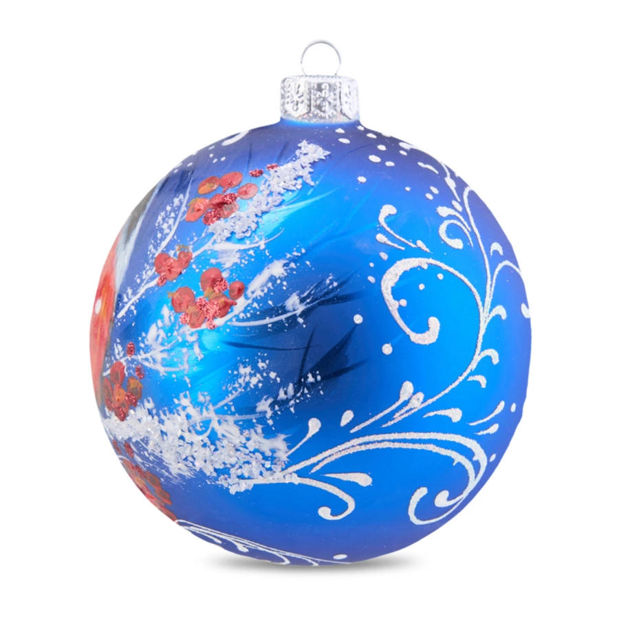 Игрушка елочная шар Bartosh Зимний снегирь 10 см, стекло, п/к