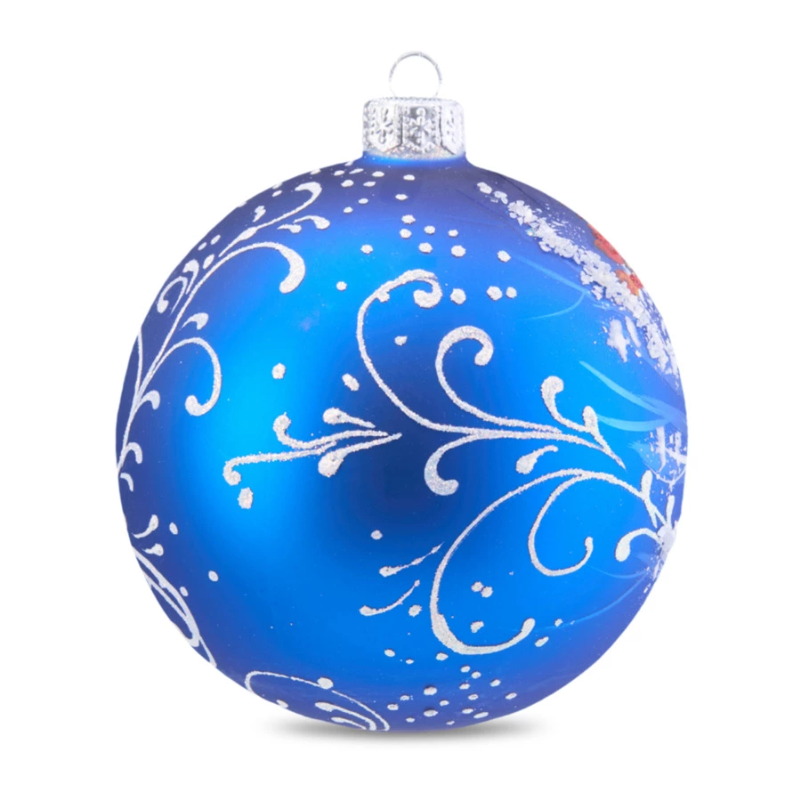 Игрушка елочная шар Bartosh Зимний снегирь 10 см, стекло, п/к