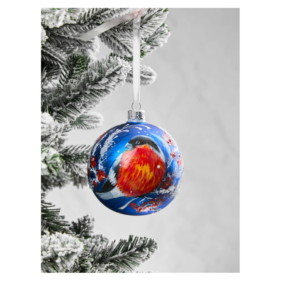 Игрушка елочная шар Bartosh Зимний снегирь 10 см, стекло, п/к