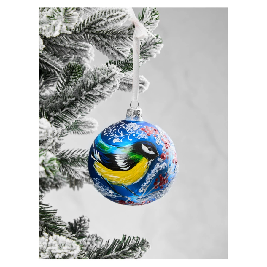 Игрушка елочная шар Bartosh Зимняя синичка 10 см, стекло, п/к