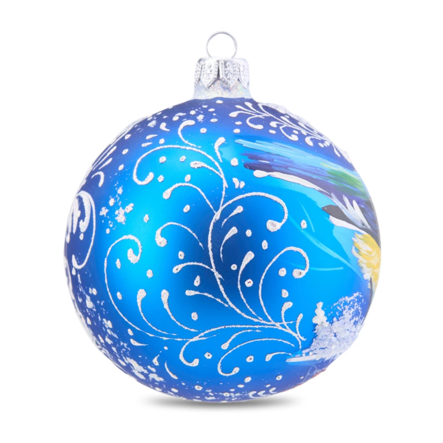 Игрушка елочная шар Bartosh Зимняя синичка 10 см, стекло, п/к