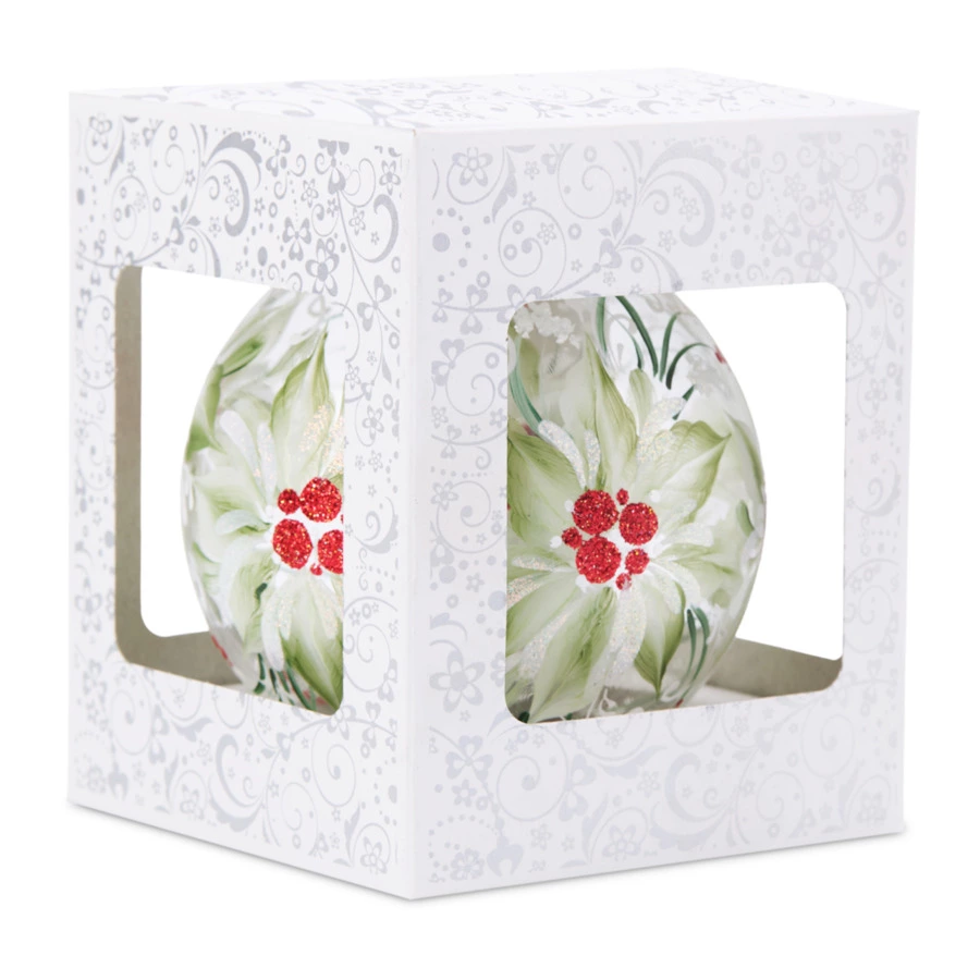 Игрушка елочная шар Bartosh Зимний цветок 10 см, стекло, п/к