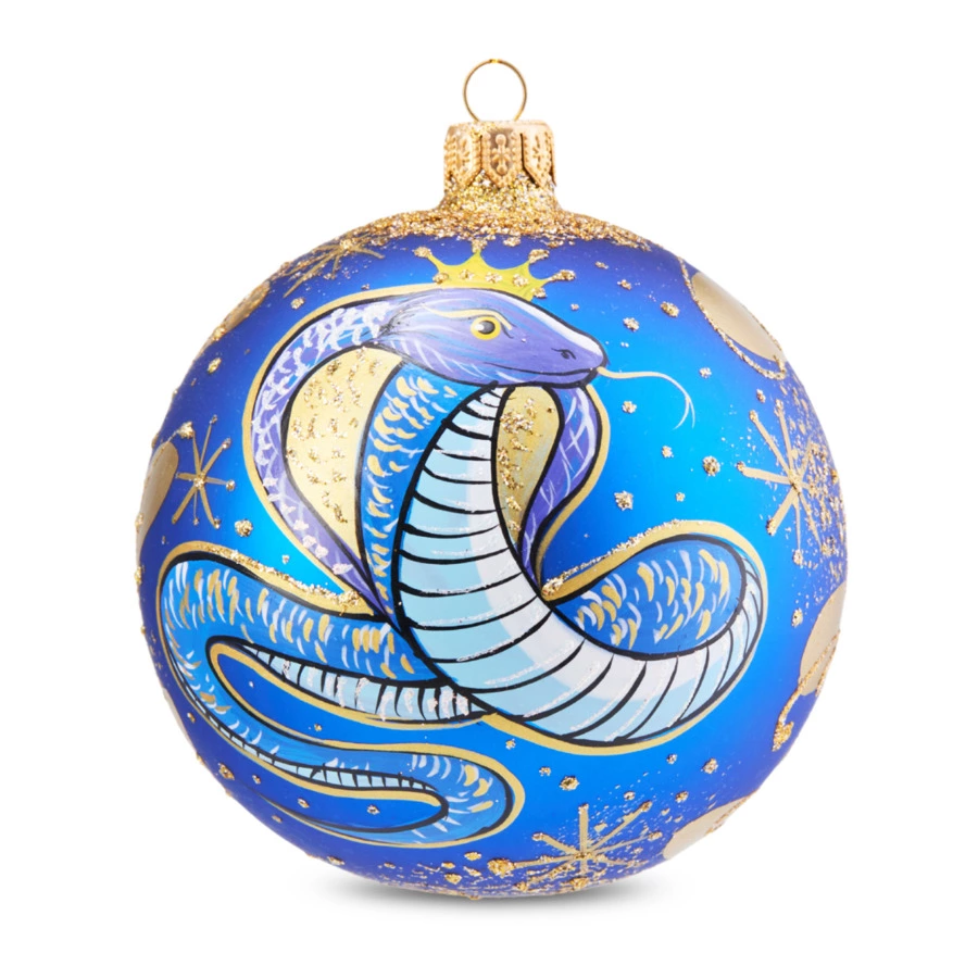 Игрушка елочная шар Bartosh Змея 2025 10 см, стекло, п/к
