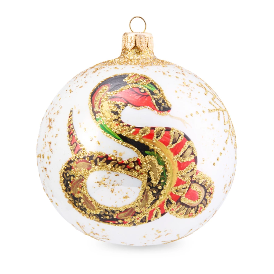 Игрушка елочная шар Bartosh Бронзовая змея 10 см, стекло, п/к