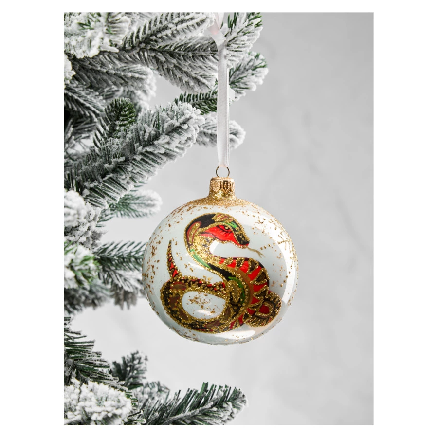 Игрушка елочная шар Bartosh Бронзовая змея 10 см, стекло, п/к