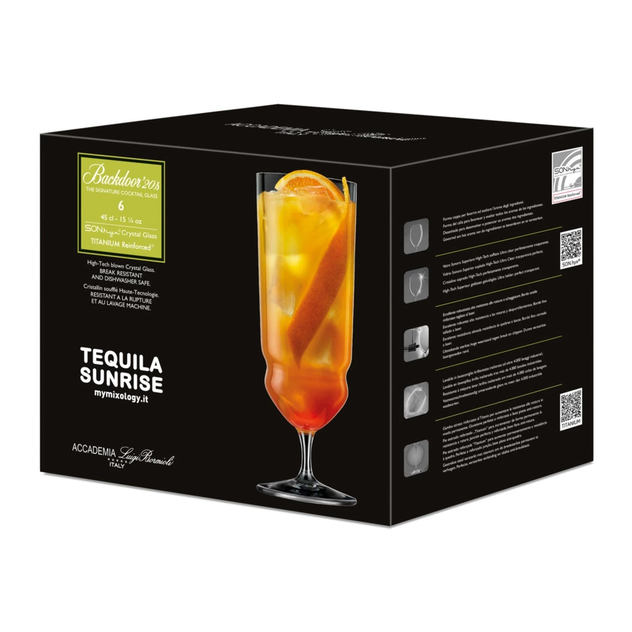Набор бокалов для коктейля Текила санрайз Luigi Bormioli Бэкдор 20-ые 450 мл, 6 шт, стекло хрустальн