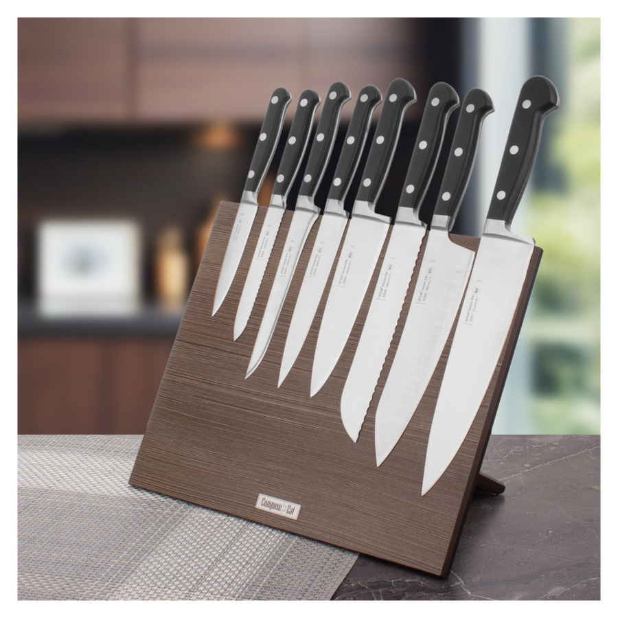 Подставка магнитная ComposeEat Magneto для 8 ножей, лезвие 9-25 см, 32х24,9 см, коричневая, композит