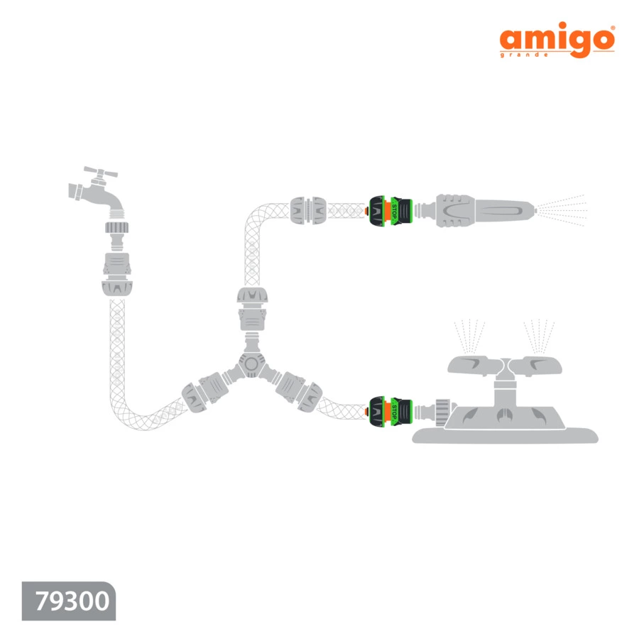 Коннектор с аквастопом цанговое соединение Amigo 3/4", abs-пластик, 79300