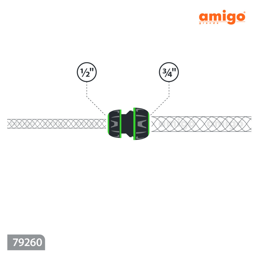 Коннектор соединительный цанговое соединение Amigo 1/2 - 3/4, abs-пластик