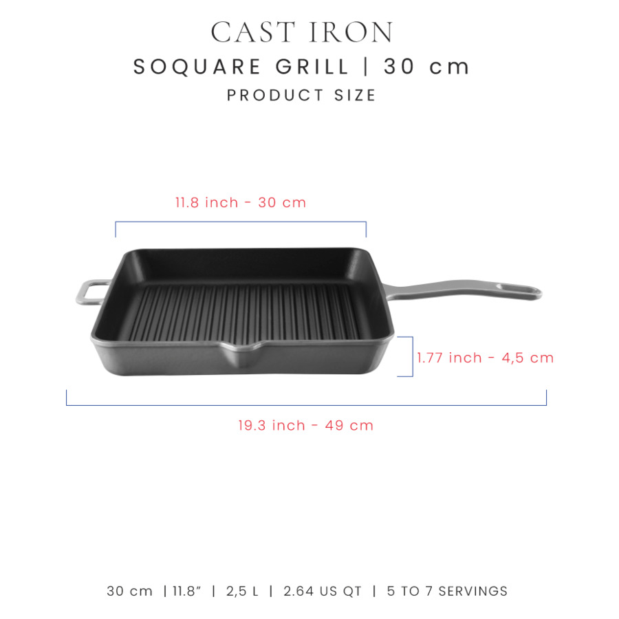 Сковорода-гриль квадратная Voeux Gracieuse 30х30 см, чугун, серая