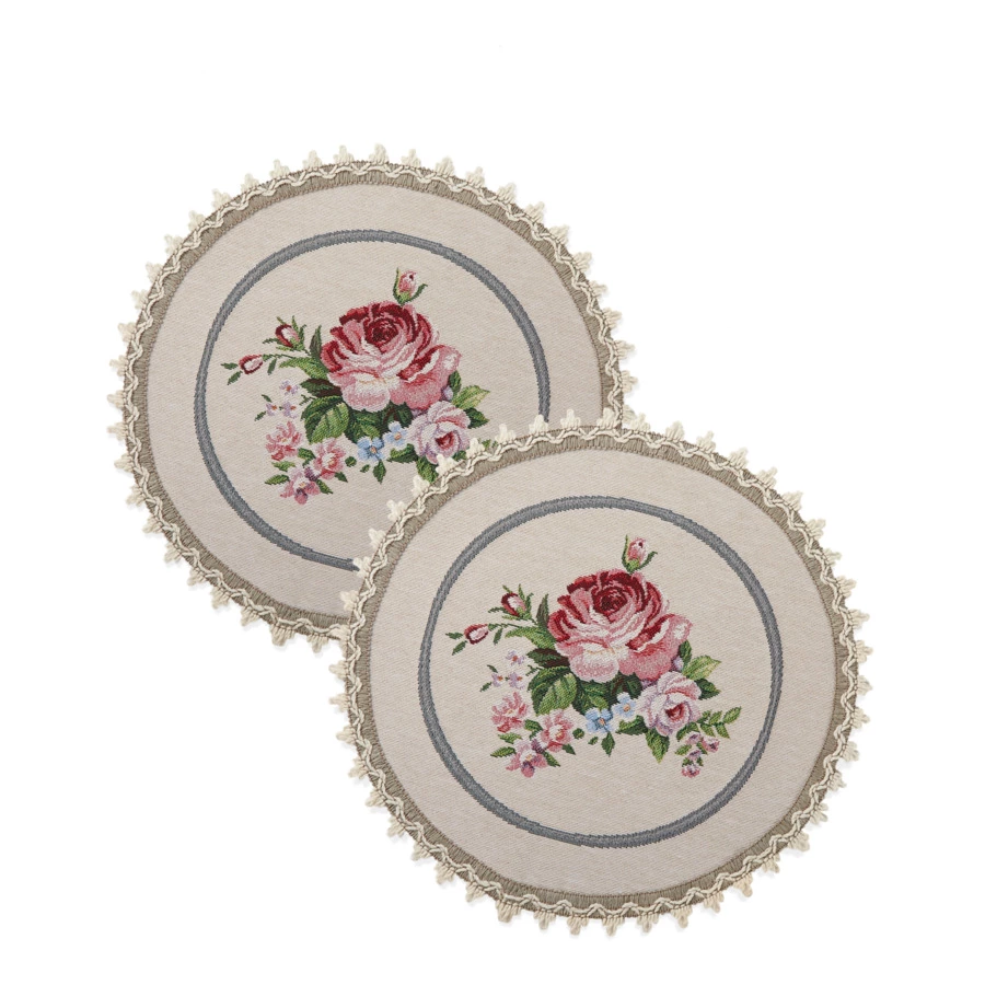Набор салфеток подстановочных Decor de table Розы Дамаск 31 см, 2 шт, гобелен, кружево, бежевый