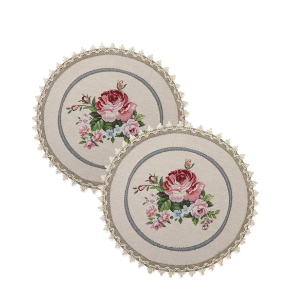 Набор салфеток подстановочных Decor de table Розы Дамаск 31 см, 2 шт, гобелен, кружево, бежевый