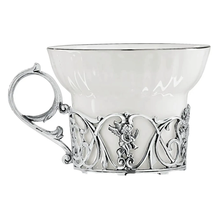 Набор чашек чайных с ложками в футляре АргентА Ангел 155 мл 132,14 г, 4 предмета, серебро 925