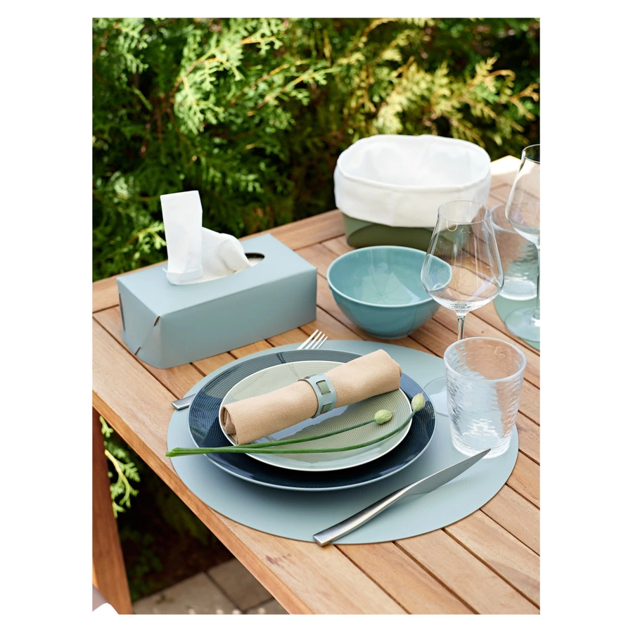 Плейсмат круглый двусторонний ADJ 40 см, кожа натуральная, небесно-голубой, эвкалипт, п/к