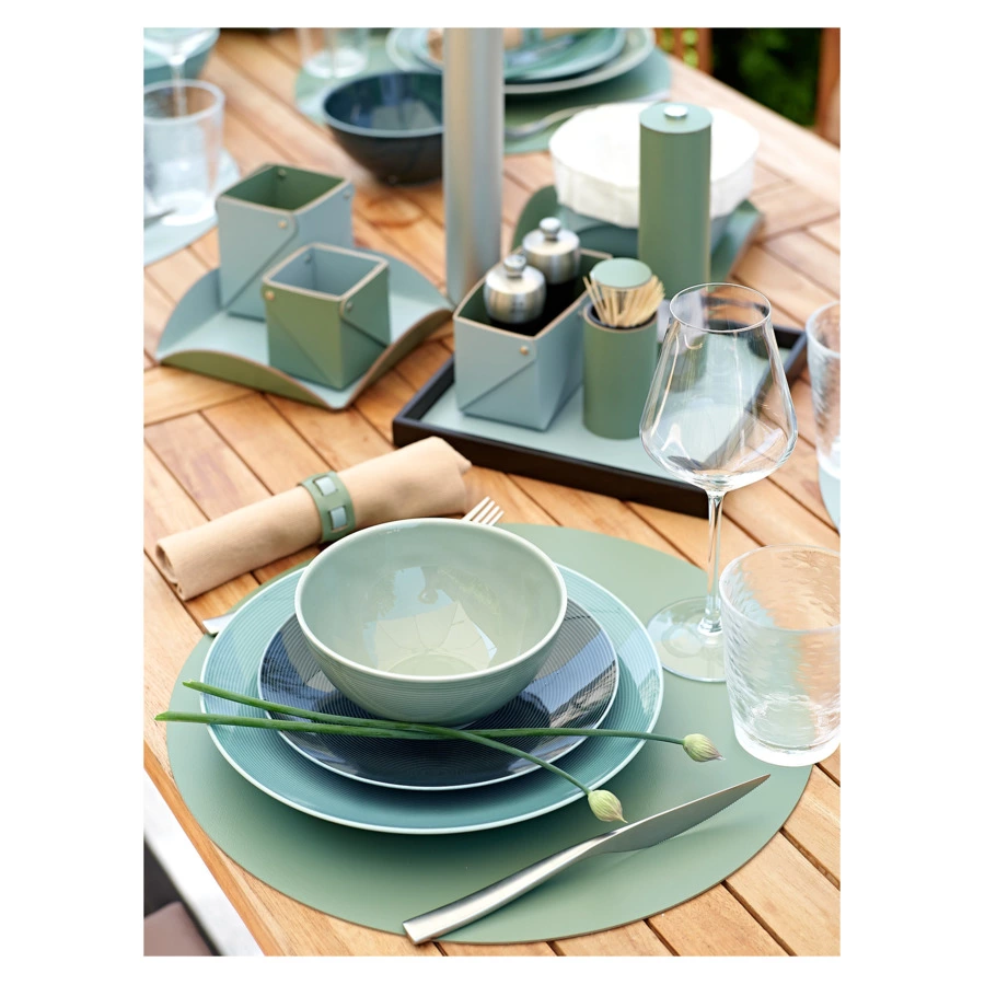 Плейсмат круглый двусторонний ADJ 40 см, кожа натуральная, небесно-голубой, эвкалипт, п/к