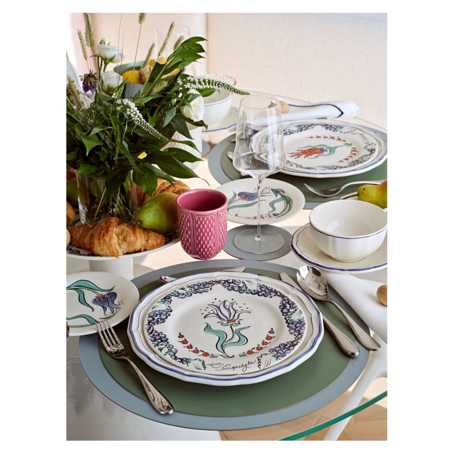 Плейсмат круглый двусторонний ADJ 40 см, кожа натуральная, небесно-голубой, эвкалипт, п/к