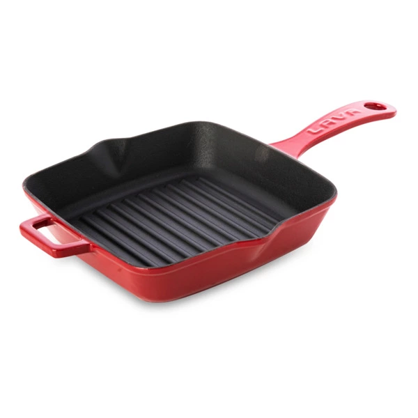 Сковорода-гриль квадратная LAVA 20 см, 1 л, чугун, красная