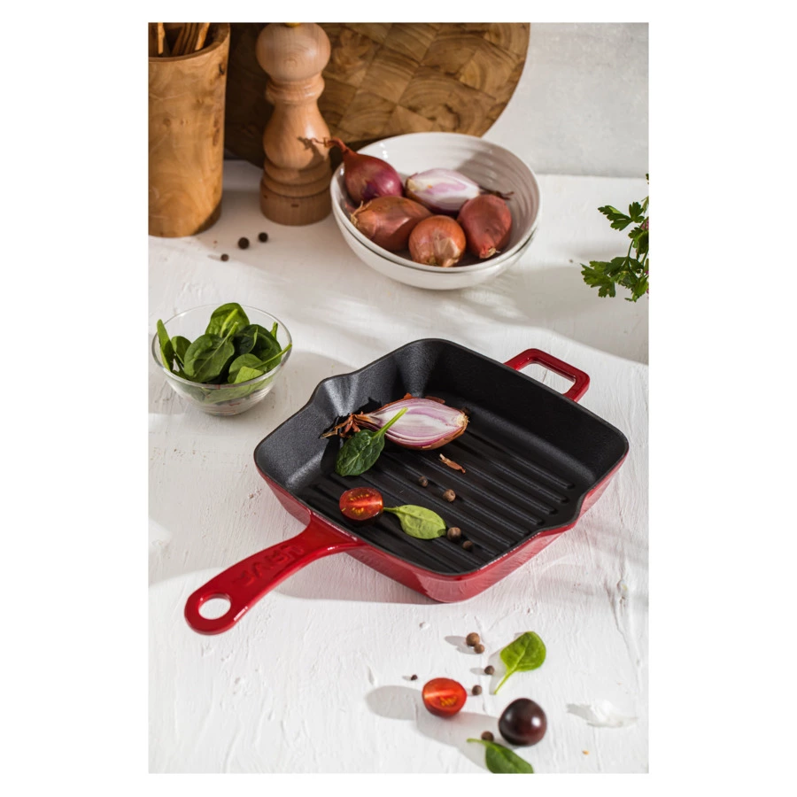 Сковорода-гриль квадратная LAVA 20 см, 1 л, чугун, красная