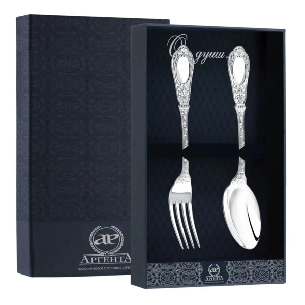 Набор десертных приборов в футляре АргентА Classic Фамильный 124,73 г 2 предмета, серебро 925