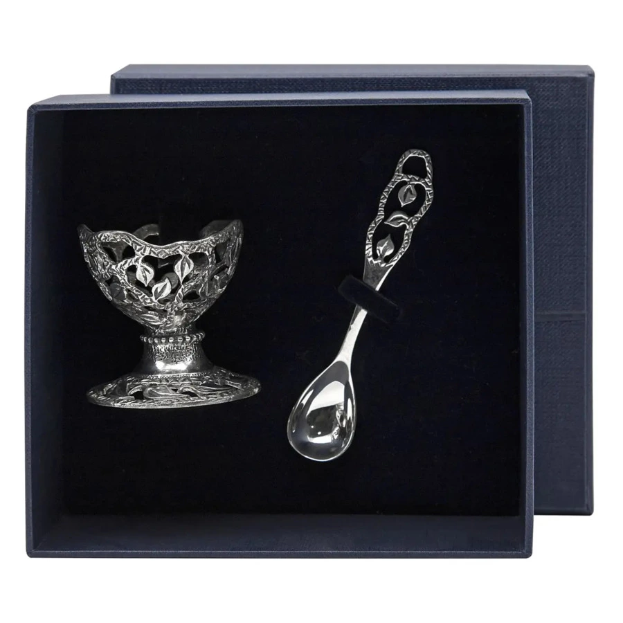 Набор для завтрака АргентА Листопад Classic, подставка под яйцо и ложка кофейная 65,42г, серебро 925