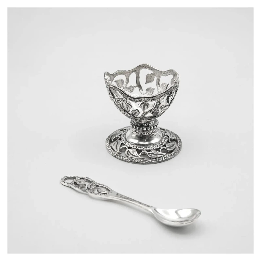 Набор для завтрака АргентА Листопад Classic, подставка под яйцо и ложка кофейная 65,42г, серебро 925