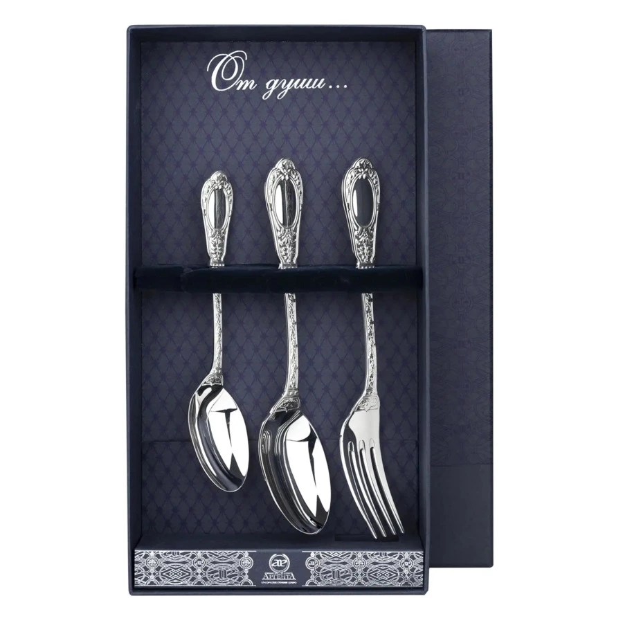 Набор десертных приборов в футляре АргентА Classic Фамильный 172,97 г 3 предмета, серебро 925