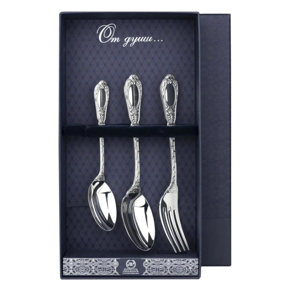 Набор десертных приборов в футляре АргентА Classic Фамильный 172,97 г 3 предмета, серебро 925